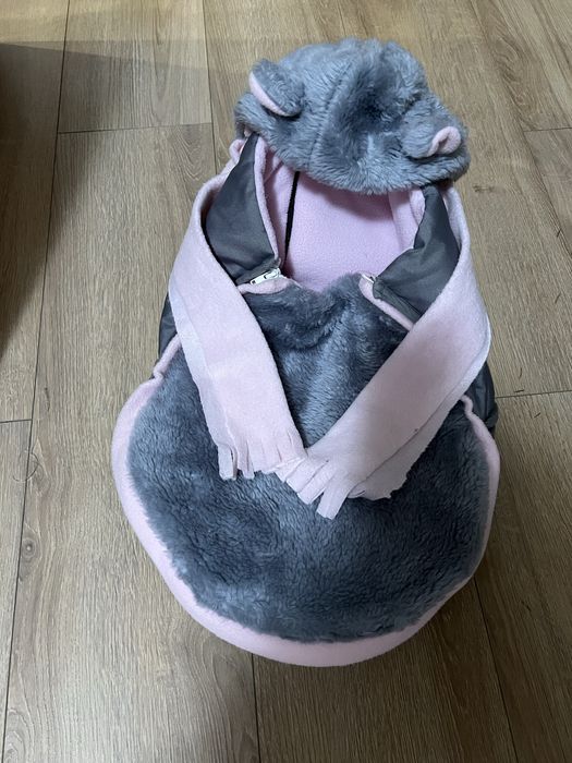 Otulacz śpiworek szary pudrowy róż, miś do fotelika dziecięcego