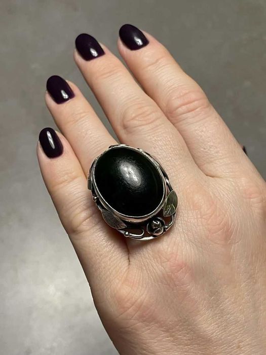 Kwiecisty Srebrny Pierścionek - Nefryt - 20,33g - ORNO - Kraków