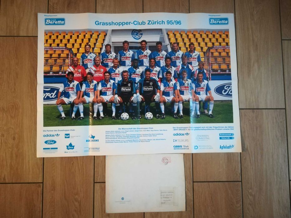 Duży plakat Grasshopper Zurich 1995 Tomasz Rząsa Autografy