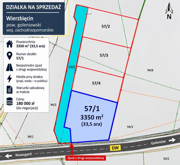 Działka budowlana 3350 m² | Wierzbięcin