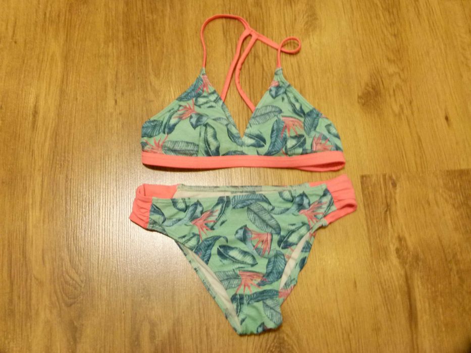 Olaian strój kąpielowy dwuczęściowy bikini zielony w liście rozm 34 XS