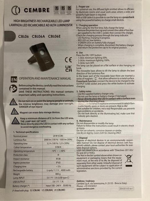 Projetor portátil CEMBRE CBL06 LED 2000lm - Novo428961083121346566