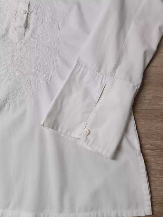 Bluzka koszulowa biała długi rękaw kołnierzyk haft 'H&M' 38