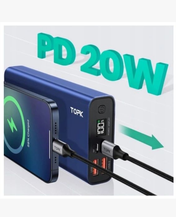 Powerbank szybka ładowarka PD 20W QC 3.0 USB C A micro 20000 mAh TOPK