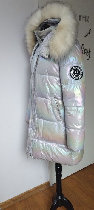 Rewelacyjna kurtka zimowa na duży biust L XL kolorowa holografiiczna