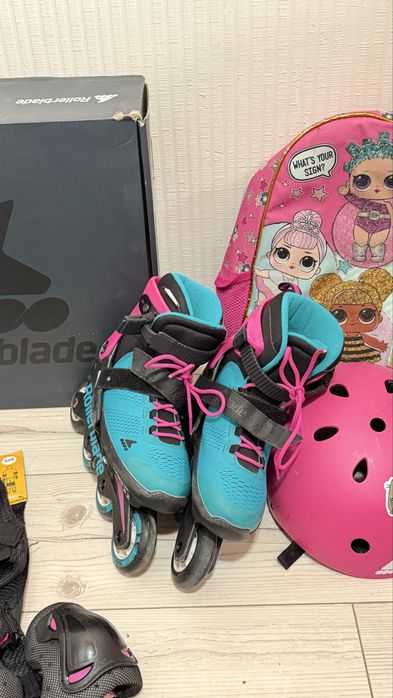Дитячі ролики Rollerblade Pink Emerald Green ( 33–36)+захист+рюкзак