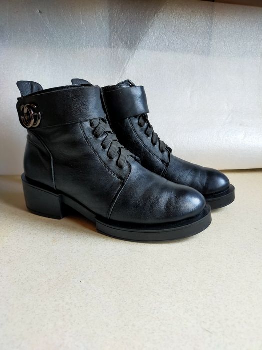 Buty zimowe trzewiki kozaki trapery skórzane GG  39