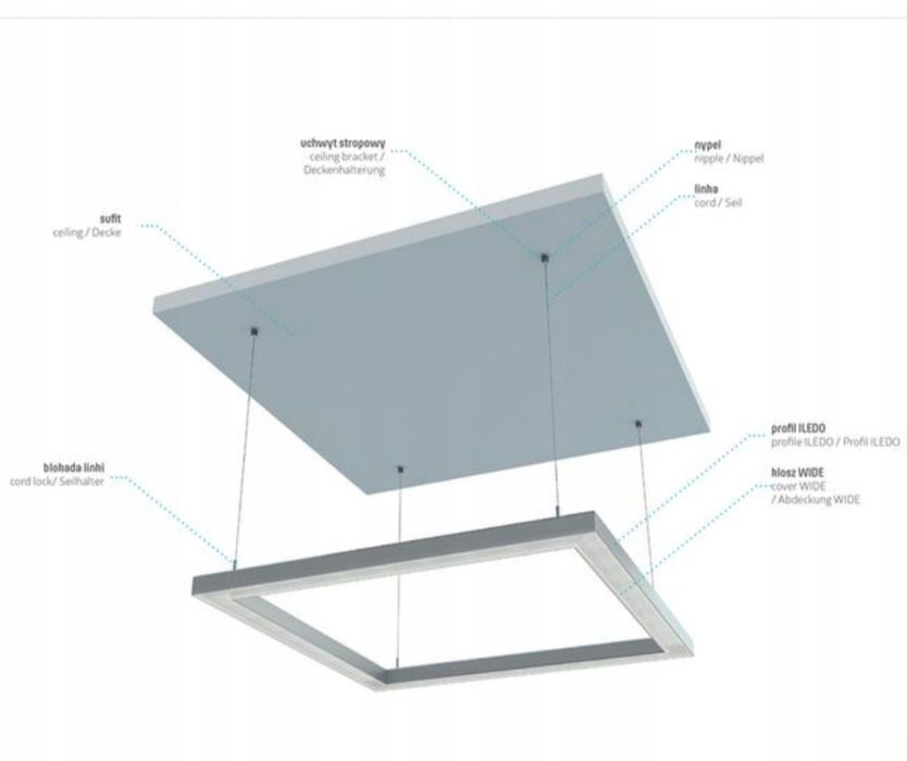 zawiesie linki profil aluminiowy do led kpl 1250mm