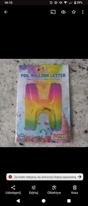 Nowy Balon na Hel powietrze foliowy litera H 86 cm