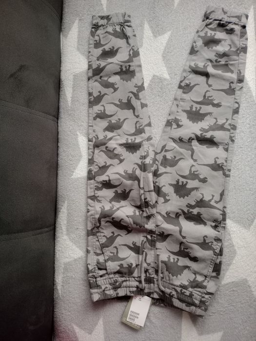 Joggersy joggery dinozaury spodnie 128 H&m