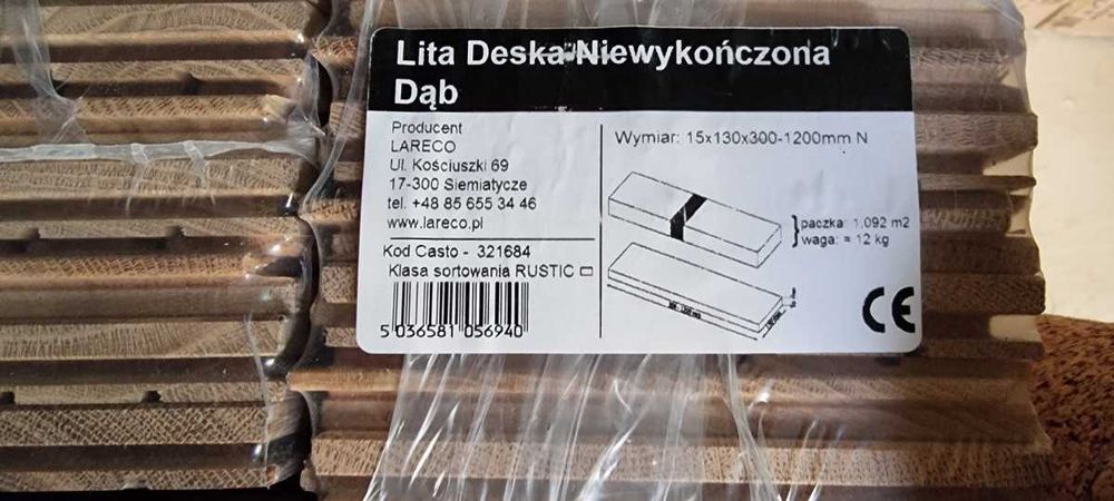 Lita Deska Podłogowa Niewykończona Dąb Rustic 1,092 m2 Lareco