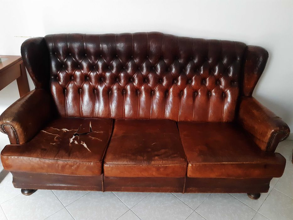 Conjunto de 3 Sofás em pele Vintage anos 80
