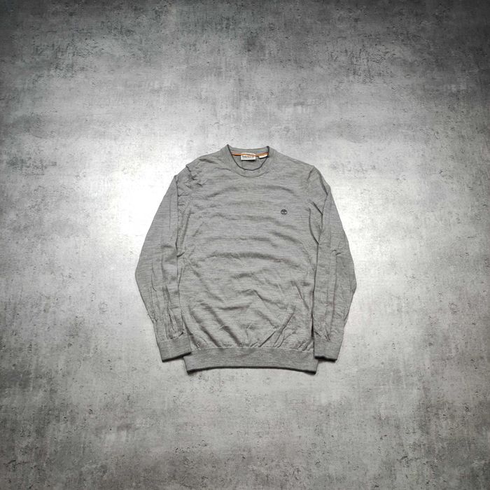 MĘSKI PREMIUM Elegancki Sweter Lekki MERINO Wełna Timberland Szary