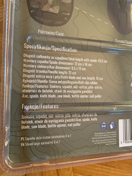Saperka zestaw survival 6 w 1 siekiera/piła/nóż/szpadel