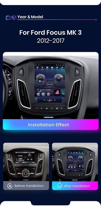 Rádio 9,7" Vertical Android Ford Focus 3 CARPLAY 8core 4G GPS 4/64GB