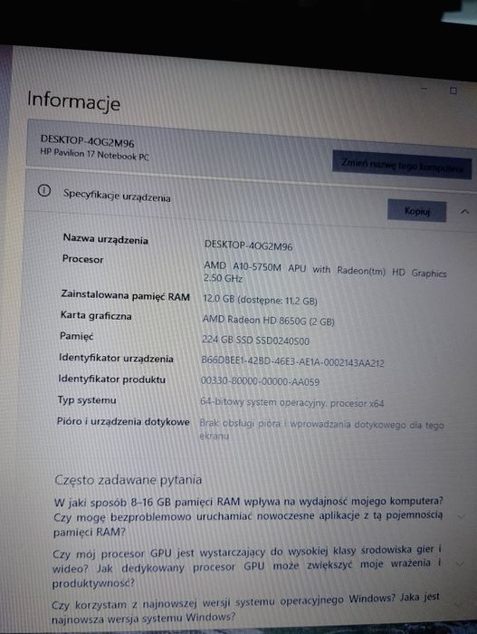 Labtop hp dysk ssd