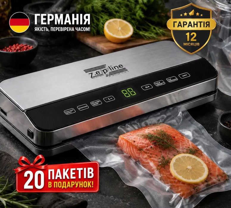 Вакууматор для продуктів з дисплеєм 200Вт, Zepline ZP-00359 / Вакуумний пакувальник / Вакууматор для м'яса