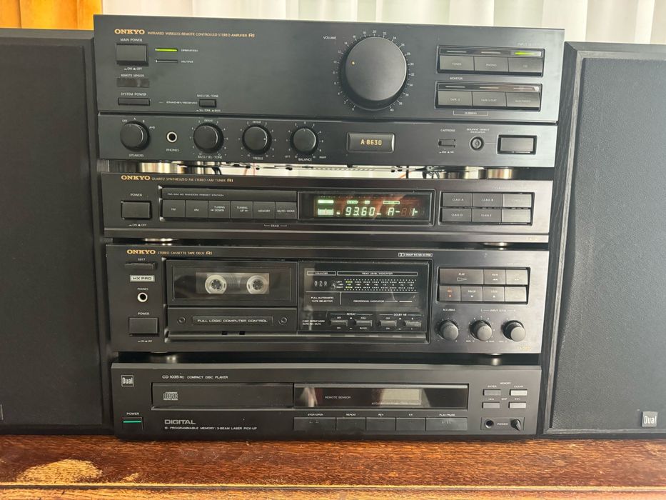 Wieża vintage Onkyo 3 segmenty kolumny Fischer Piękny sprzęt