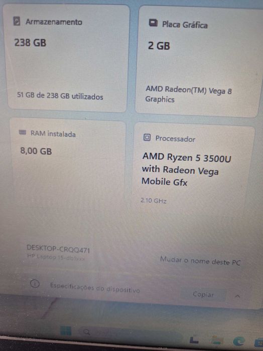 HP  15-Dw1017np processador ryzen 5 3500U, muito bom estado