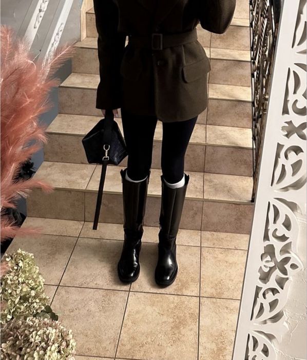 Жокейські  чорні чоботи з широкою халявою stradivarius