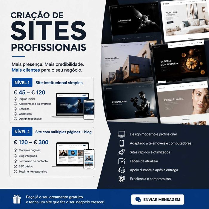 Criação de Sites Profissionais | Desde 45€ | Modernos e Responsivos