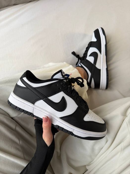 Nike Dunk Low Black White Panda кросівки найк данк шкіряні демісезонні