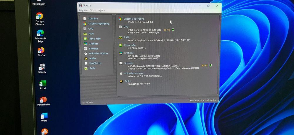 Pack Pç HP-600G3+Lcd 22"P 7ªG|I5-3.4G|16G|NVMe-256+HDD500|Kit|Wifi|W11