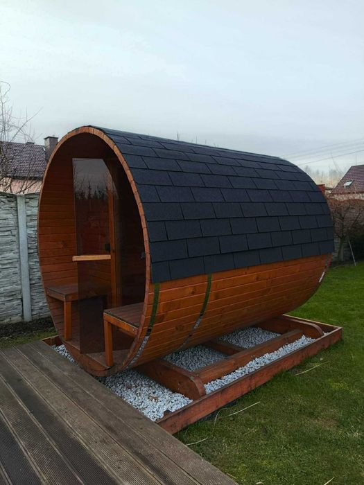 SAUNA OGRODOWA beczka 2,2x2,5 m **nowa niższa cena**