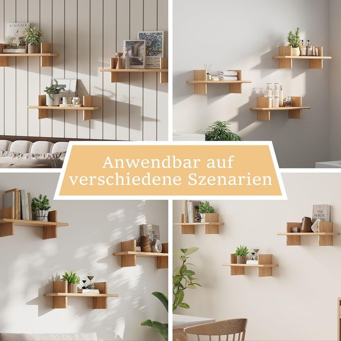 Regały Ścienne hi-home, Zestaw 3 Płynących, Drewniane, Brązowe