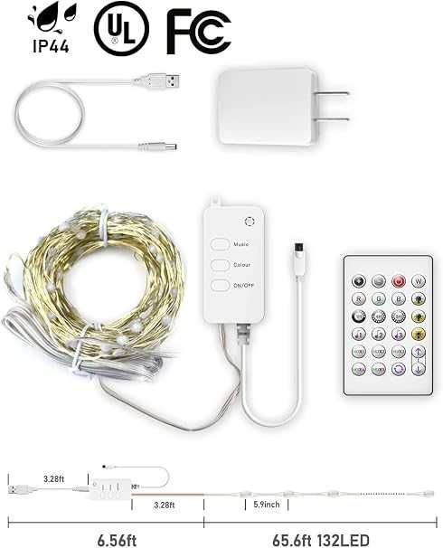 Inteligentne lampki z Pilotem LED Popotan WiFi 20m, RGB, Aplikacja