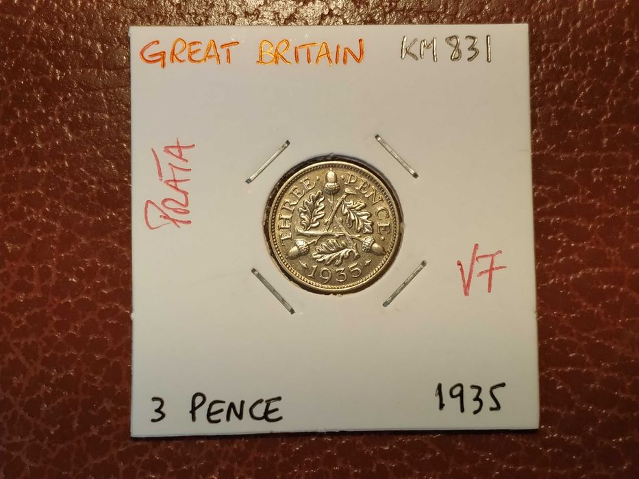 Reino Unido - moeda em prata de 3 pence de 1935 (VF)
