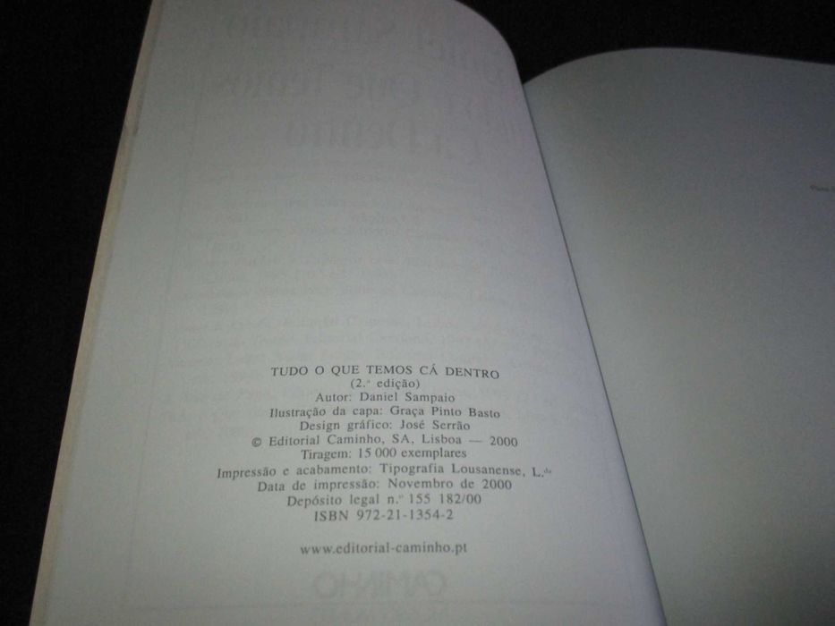 Livro Tudo o Que Temos Cá Dentro Daniel Sampaio