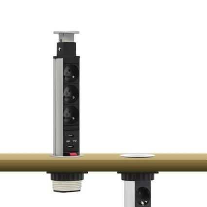 Podłączany słupek gniazda do blatu 3x230V + 2xUSB