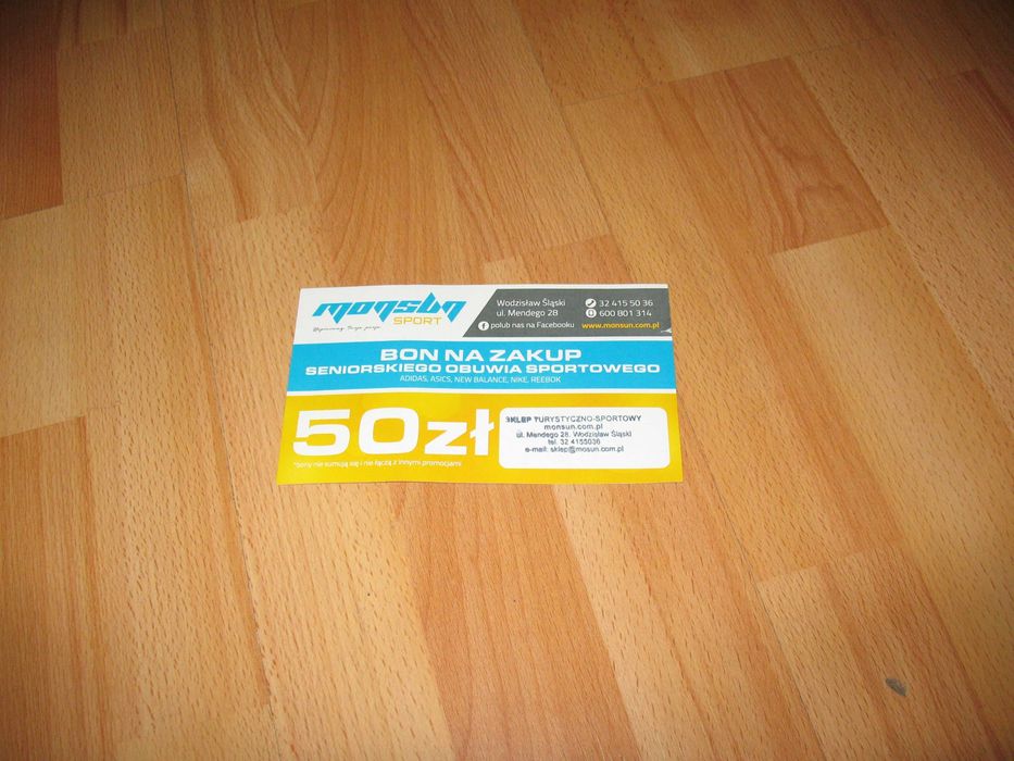 Bon na zakup obuwia sportowego na kwotę 50 zł