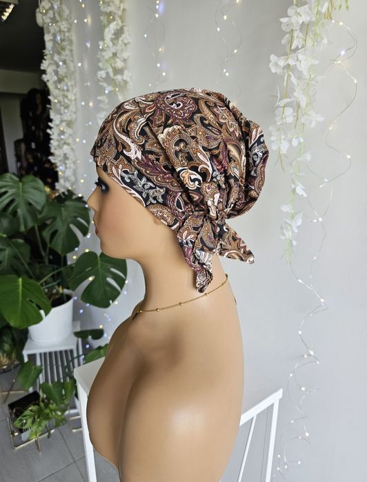 Turban czapka chustka na głowę po chemii po chemioterapi brąz Ania