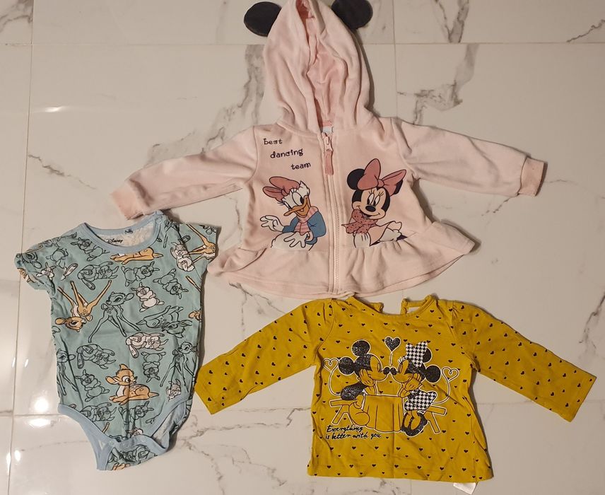 Bluza rozpinana Myszka Minnie bluzka  musztardowa body Bambi 74 cm 80