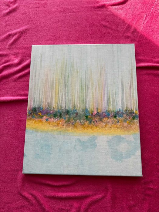 Quadro Decorativo em Tons de Azul e Cinza - Dimensões 55x46cm