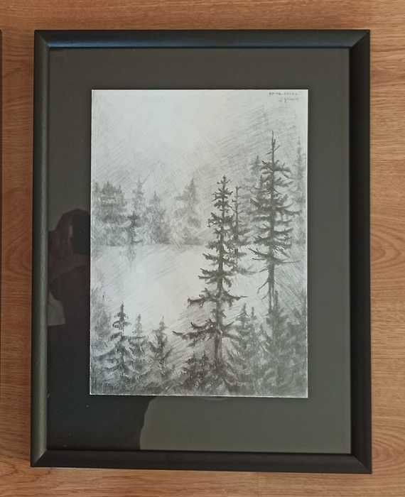 Rysunek ołówkiem, pejzaż, Beskid Żywiecki, format A4