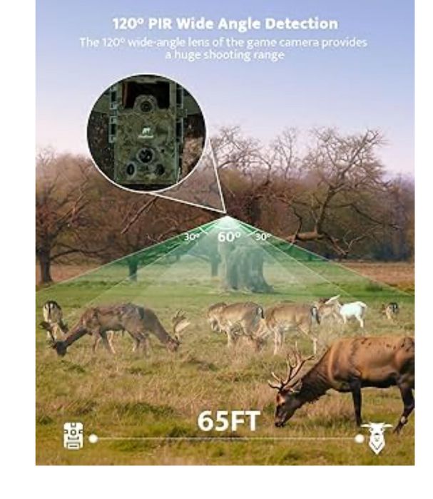 Fotopułapka 36 MP 4K, noktowizorem, z Kartą SD 32 GB i Bateriami 8 AA