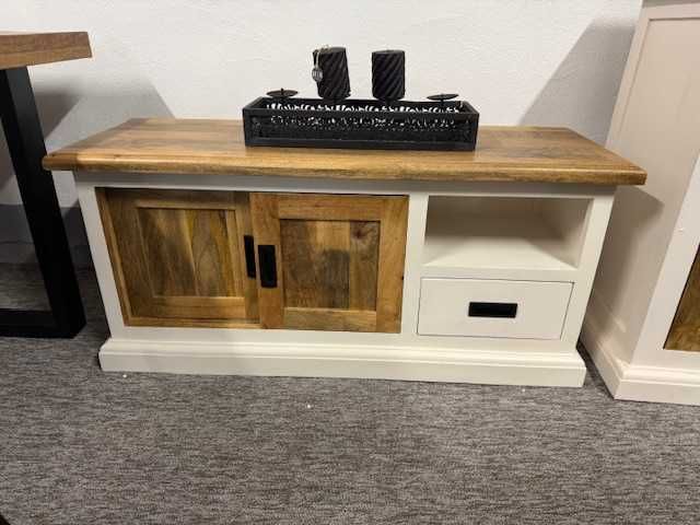 Wyjatkowa biała Szafka pod tv drewno mango styl LOFT seria Beige f-Vat