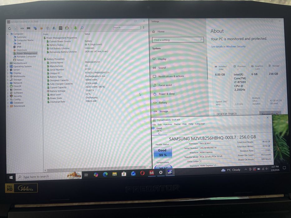 Ноутбук Acer Predator Helios 300 i7-8750H 1060 Ram 8gb M2 256gb 144Hz
