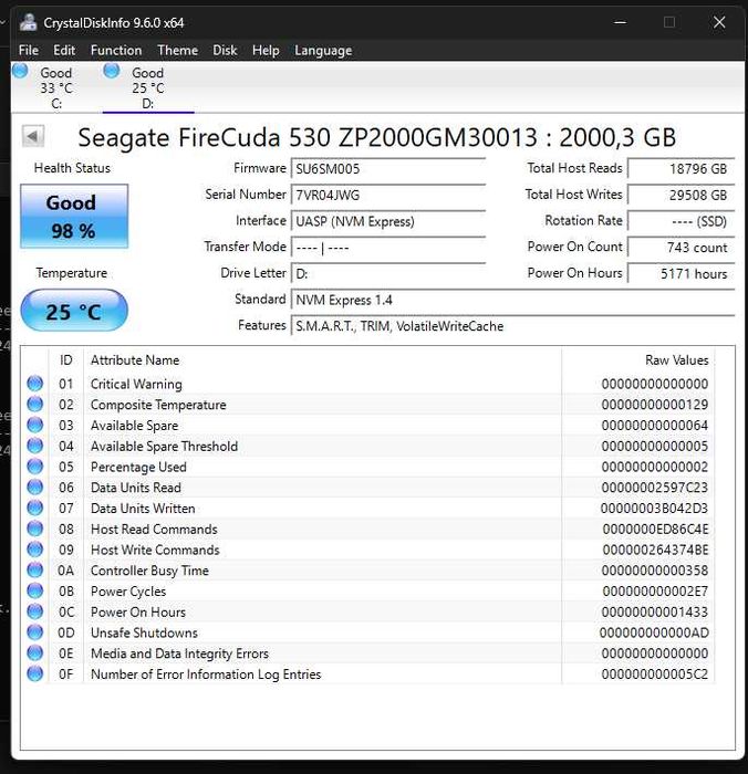 SSD NVME Seagate Firecuda 530 2Tb