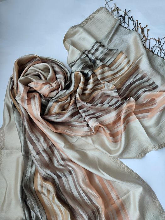 Шелковый бандана палантин-шарф шаль в полоску, 100% шелк.