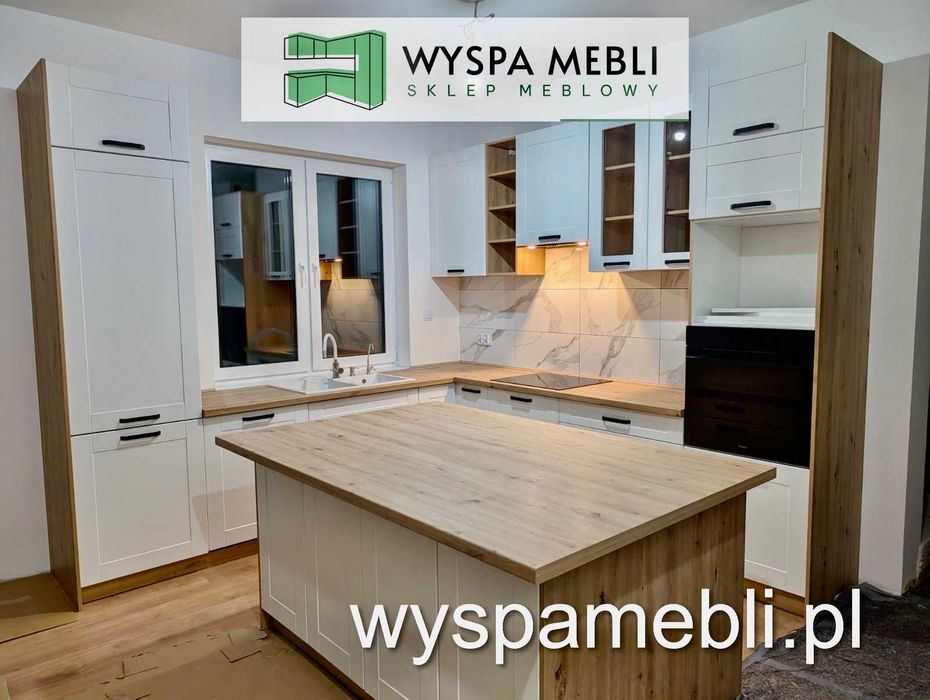 Meble kuchenne biały MDF narożna wyspa dowolny wymiar kuchnia dąb