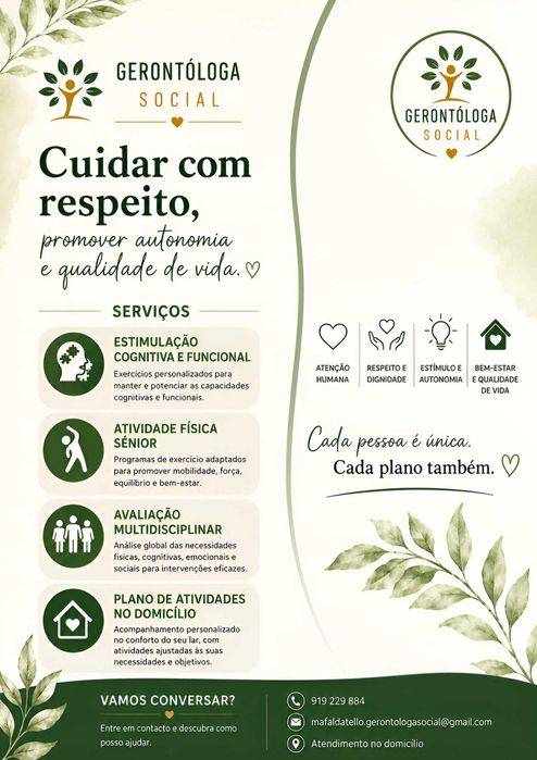 Gerontóloga Licenciada | Cuidado Personalizado ao Domicílio