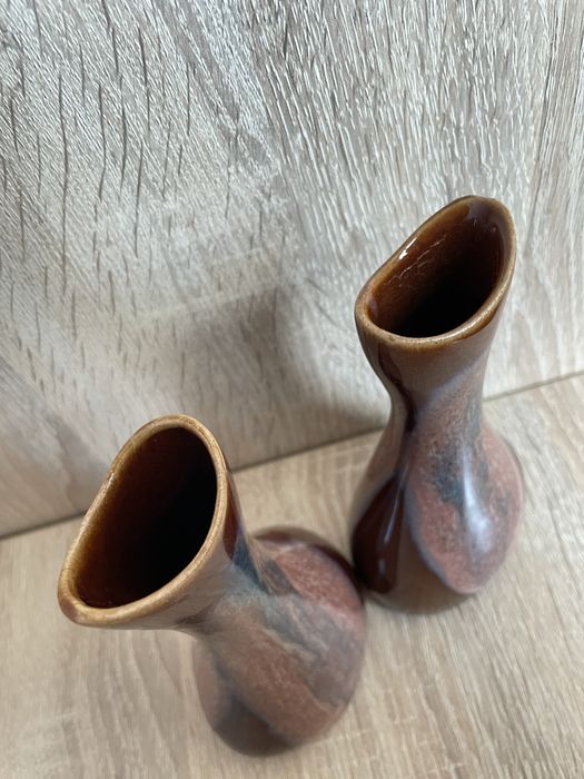 Małe brązowe wazoniki PRL/vintage