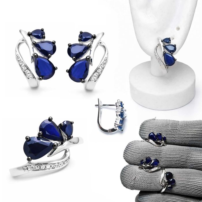 Серебряный комплект с сапфирами