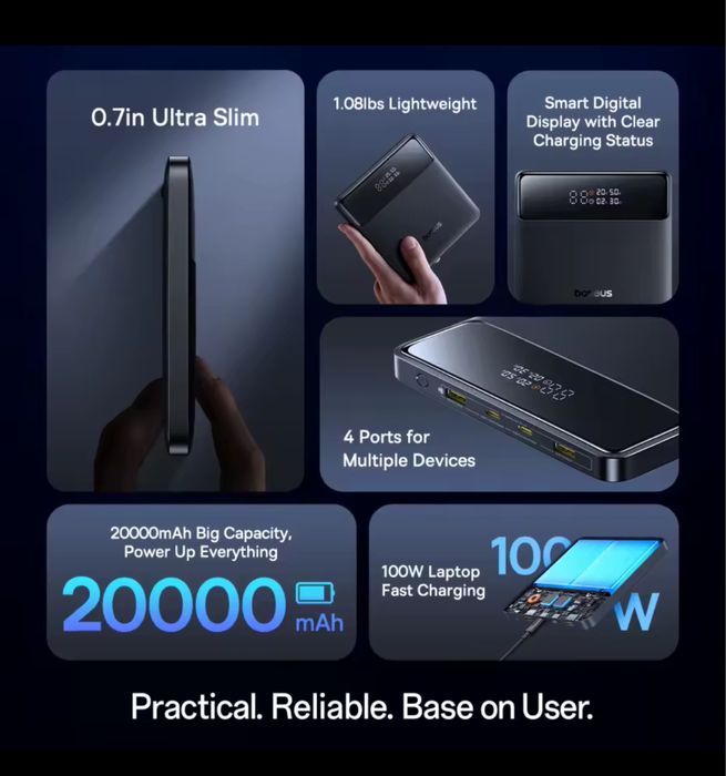 Power Bank Baseus Blade H1 20000mAh 100W новий