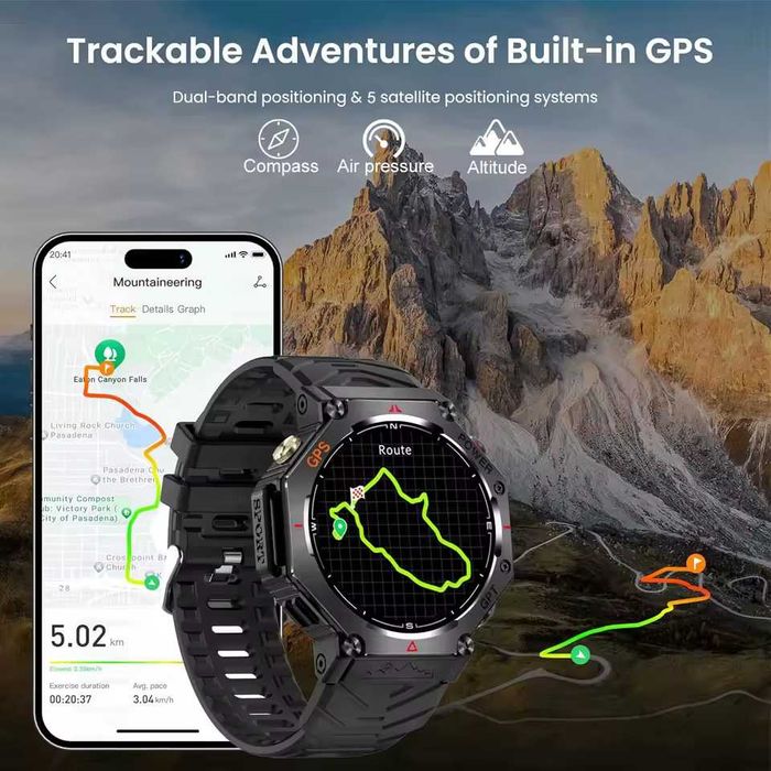 Смарт часы: T-REX3 KC91. GPS-офлаин.Compass.1000mAh.LED-фонарик.