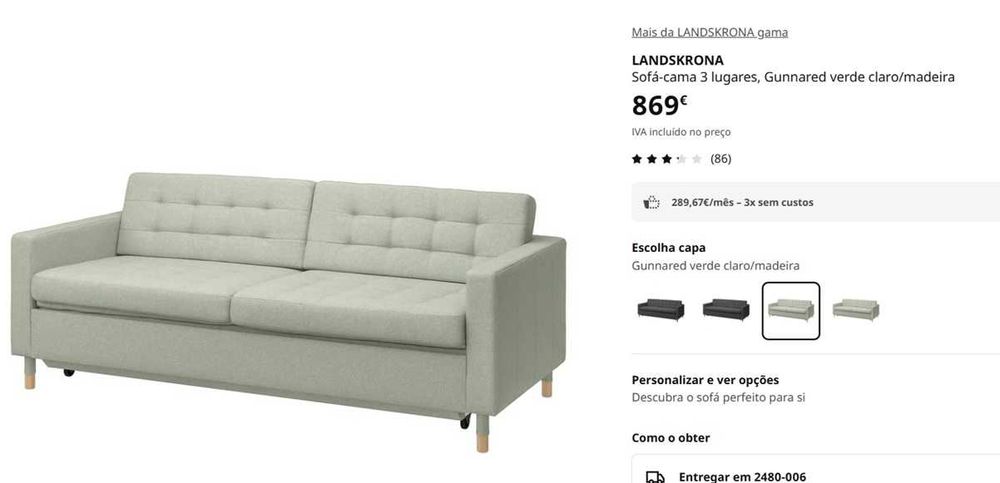 Sofá-cama verde claro 3 lugares